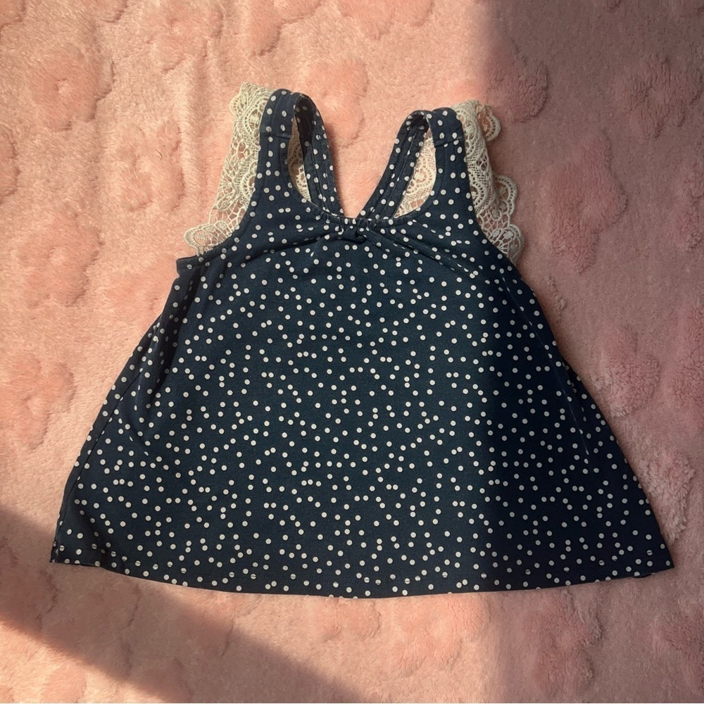 Girls Size XS 4/5 Wonder Nation Blue Sleeveless Lace Polka Dot Shirt Top